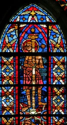 Scène de la vie de Saint Savinien : un archer vise Savinien attaché à une colonne... mais touche l
