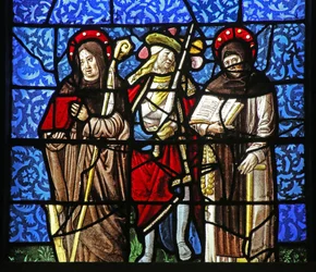 Fenêtre w20 représentant Saint Dominique et Saint François avec un chevalier tenant une épée