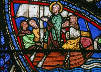 Scène de la vie de Saint Eustache : il part avec sa famille pour l