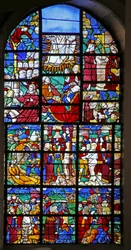 Fenêtre w27 représentant des scènes de la vie de Sainte Barbe, de la Passion et de la Transfiguration