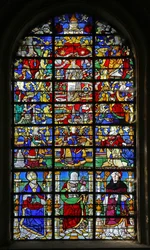 Fenêtre w32 représentant la Litanie de la Vierge et Saint Lubin, Saint Jean-Baptiste et Saint Maur