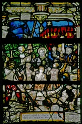 Fenêtre w6 représentant les trois Hébreux dans la fournaise ardente (Livre de Daniel)