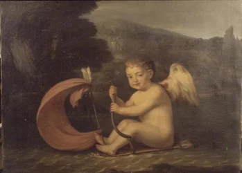 Cupidon ailé, naviguant sur un bateau avec une coque en carquois et un mât en flèche, vers 1800