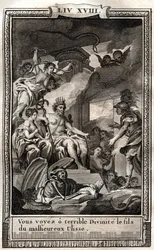 Tu vois ô terrible divinité le fils du méchant Ulysse - gravure de 1798 par Monnet dans « Les Aventures de Télémaque, fils d