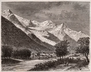 La vallée de Chamonix et le Mont Blanc - gravure dans "La France illustrée: géographie, histoire, administration statistique" par V.A. Malte-Brun. 1884