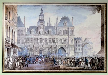 Vue de la Place de Grève le 14 juillet 1789. Aquarelle anonyme