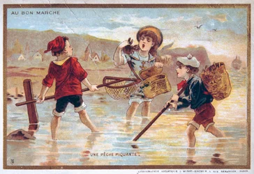 Carte postale vintage représentant des enfants sur une plage