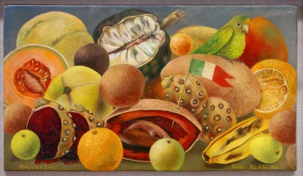 Nature morte au perroquet et au drapeau
