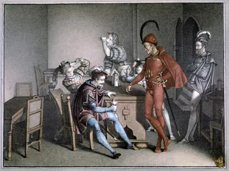 Faust, le miracle du vin. après 1816 (gravure en couleur)