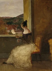 Dame à la fenêtre avec un rouet