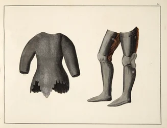 Armure, planche de A History of the Development and Customs of Chivalry, par Dr. Franz Kottenkamp, publié par Carl Hoffmann, 1842