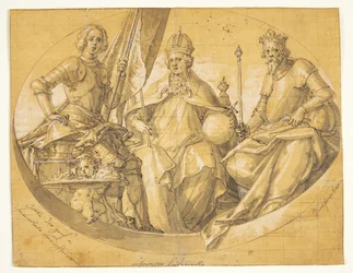 Esquisse pour une peinture de plafond ovale(?) représentant les rois Otto le Grand (912-973), Louis le Riche (1417-1479) et Ruprecht (1352-1410)