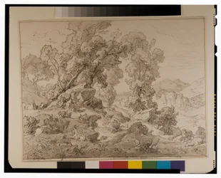 Faune et nymphe dans un paysage arcadien