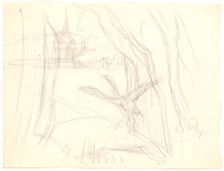 Paysage avec cygne décollant
