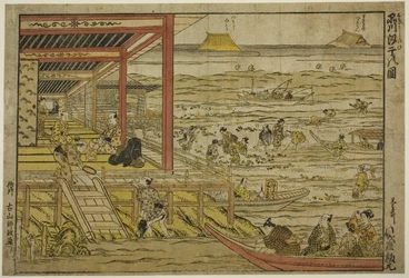 Récolte de coquillages à marée basse à Shinagawa (Shinagawa shiohigari no zu)