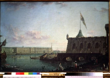 Vue depuis la forteresse Pierre et Paul et du quai du palais à Saint Petersbourg