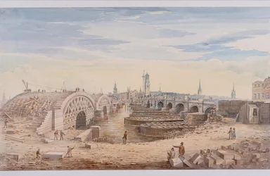 Pont de Londres ancien et nouveau, Londres, 1828