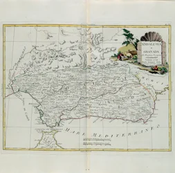 Andalousie et Grenade, gravure par G. Zuliani tirée du Tome I du Nouvel Atlas publié à Venise en 1776 par Antonio Zatta, Collection Privée