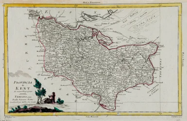 Province de Kent, gravure de G. Zuliani tirée du Tome I du "Nouvel Atlas" publié à Venise en 1779 par Antonio Zatta, Collection Privée