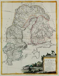 Suède divisée en ses royaumes, gravure de G. Zuliani tirée du Tome III du "Newest Atlas" publié à Venise en 1781 par Antonio Zatta, Collection Privée