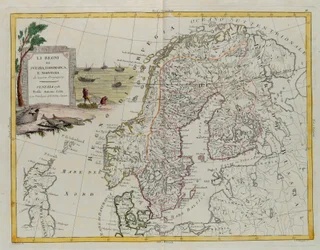 Les royaumes de Suède, Danemark et Norvège, gravure de G. Zuliani tirée du Tome III du "Nouvel Atlas" publié à Venise en 1781 par Antonio Zatta, Collection privée