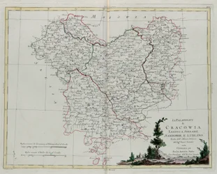 Les Palatinats de Cracovie, Lekzyca, Sieradz, Sandomir et Lublin, gravure de G. Zuliani tirée du Tome III du "Nouvel Atlas" publié à Venise en 1781 par Antonio Zatta, Collection Privée