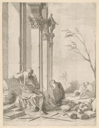 Philosophe en deuil près de la tombe d