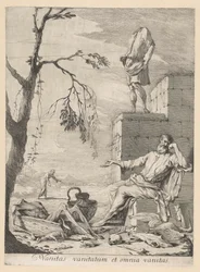 Philosophe en deuil entouré de symboles de vanité