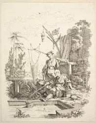 Un homme et une femme chinois pêchant près d