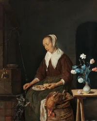 Femme mangeant, connue sous le nom de «Le Petit Déjeuner du Chat», vers 1661-64