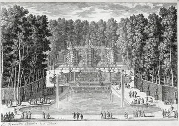 Les nouvelles cascades dans les jardins de Saint-Cloud (par Ours) - par Perelle, fin XVIIe siècle