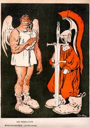 Guerre et paix. Allégorie (caricature) par Gabriele Galantara (1867-1937) sur la dernière couverture du journal satirique français "L