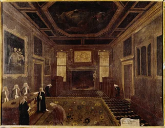 La salle du Conseil des Dix au palais des Doges (Venise, Sala dei Tre Capi del Consiglio dei Dieci). Peinture de Gabriele Bella (vers 1730-1799). Venise, Fondazione Querini Stampalia