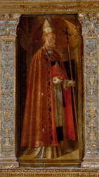Polyptyque de la Nativité, panneaux latéraux avec Saints Pierre, Paul, Clément et Madeleine, (détail)