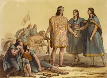Indigènes de la tribu Araucani, Argentine, du Costume Ancien et Moderne, Volume II, planche 37, par Jules Ferrario, publié vers 1820-30