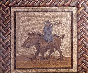 Art gallo-romain : pavement en mosaïque représentant un calendrier rustique. L