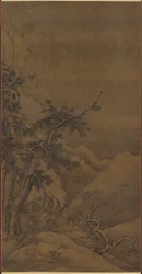 Oiseaux dans un bosquet dans un paysage montagneux d