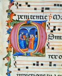 Antiphonaire en note 6, livre contenant les chants à chanter par le chœur pendant la messe (parchemin)