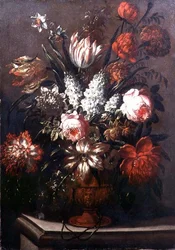 Nature morte de tulipes, pivoines, jonquilles et autres fleurs