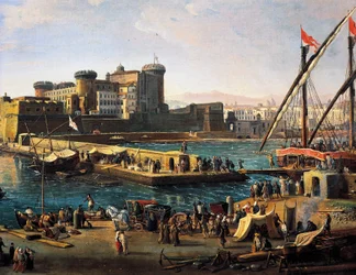 Vue du Castel Nuovo depuis les docks de Naples