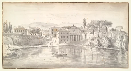 Église et maisons le long d