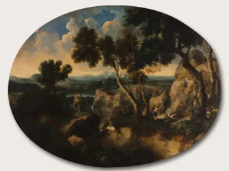 Paysage rocheux avec chasseurs