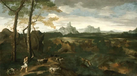 Paysage avec un berger et des chèvres