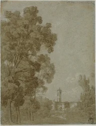 Paysage romain avec vue sur une église