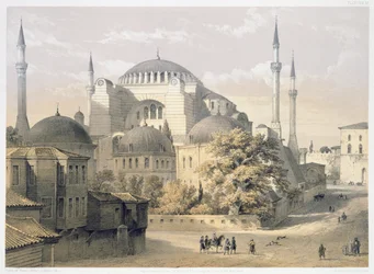 Haghia Sophia, planche 19 : vue extérieure de la mosquée, gravée par Louis Haghe (1806-85) publiée en 1852