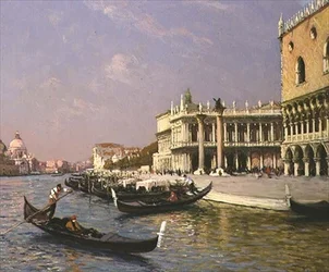 Venise : Palais des Doges, Bibliothèque Marciana et Santa Maria della Salute au Loin