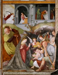 Adoration des bergers avec anges musiciens, Annonciation et Visitation