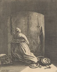 Une femme cuisinant, Planche 3 de Cinq occupations féminines, vers 1640-57