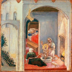 La naissance de Saint Nicolas, panneau de la prédelle du Polyptyque Quaratesi par Gentile da Fabriano (1370-ca 1427)
