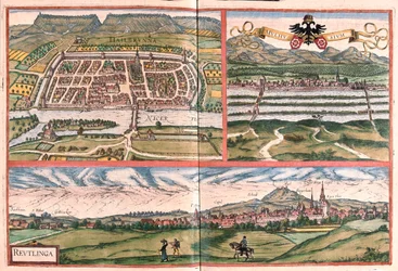 Heilbronn, Mulhouse - Reutlingen, Allemagne - dans "Civitates Orbis Terrarum" de Georg Braun, Cologne 1617